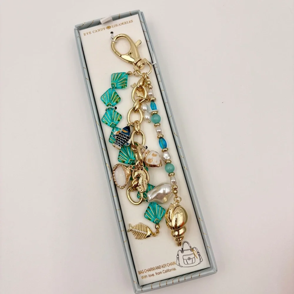 Eye Candy Coastal Nautical Sea Life Bag Charm‎ Keychain Fish Sea Shells
